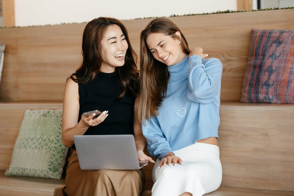 women looking at laptop
